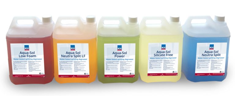 Line of Aqua-Sol water based industrial degreaser products.