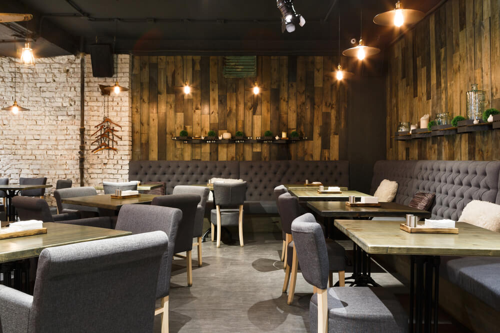 Tables ready for customers in a restaurant.